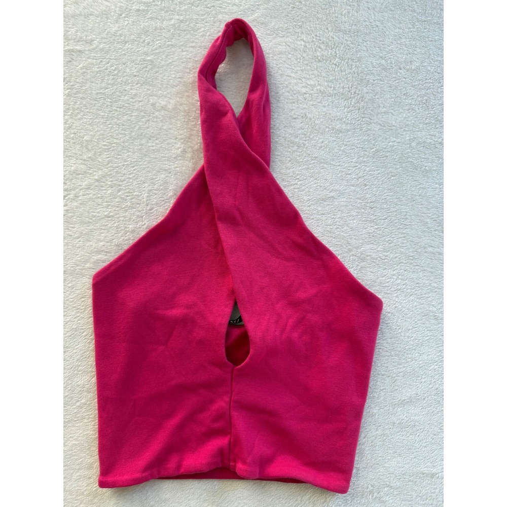 Zara Halter Top Womens Size S Pink Cross Front Keyhole Cutout Crop Knit Tank